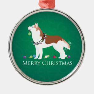 Ornement En Métal Sibérien Husky - Rouge - Joyeux Noël Design