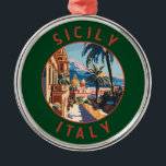 Ornement En Métal Sicile Italie Retro Cercle désorganisé<br><div class="desc">Conception de déplacement vectoriel rétro en Sicile. La Sicile,  la plus grande île méditerranéenne,  se trouve juste à côté du "pied" de la "botte" italienne. Sa riche histoire se reflète dans des sites comme la Vallée des Temples.</div>
