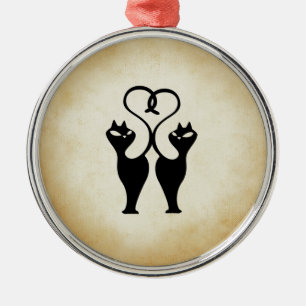 Ornement En Métal Silhouette à deux chats