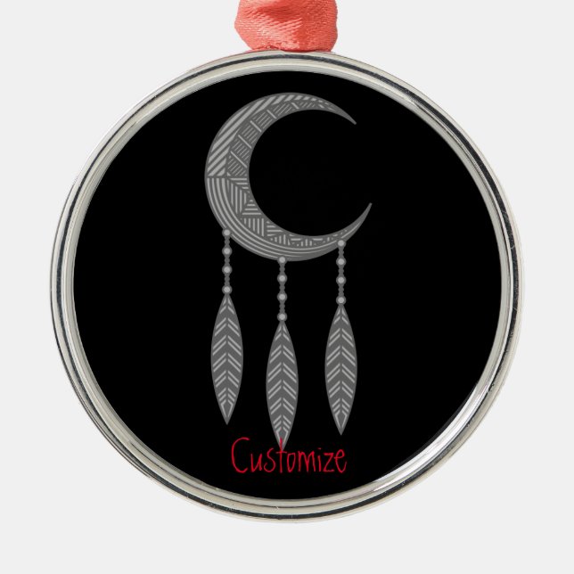 Ornement En Métal Silver Crescent Moon Feathers Thunder_Cove (Devant)