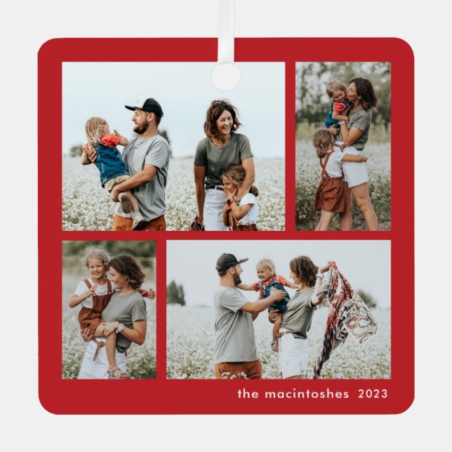 Ornement En Métal Simple 4 photo Collage Script Joyeux Noël (Recto)