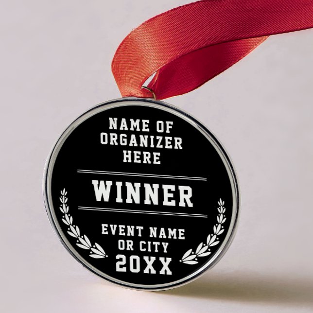 Ornement En Métal Simple Minimal Black White Sport Company Medal (Créateur téléchargé)