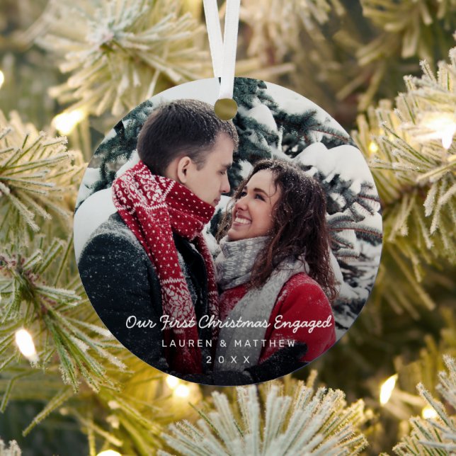 Ornement En Métal Simple Photo Moderne Notre Premier Noël Engagé (Insitu)