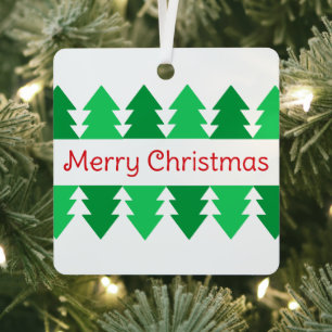 Ornement En Métal Simple Rouge Joyeux Noël Design d'Arbre Vert