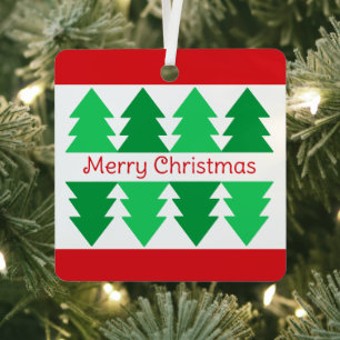 Ornement En Métal Simple Rouge Joyeux Noël Dessin d'arbre vert