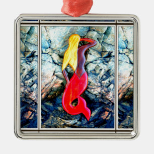 Ornement En Métal sirène blonde en granite rouge