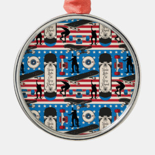 Ornement En Métal Skateboarding Patriotique Skateboardeur USA