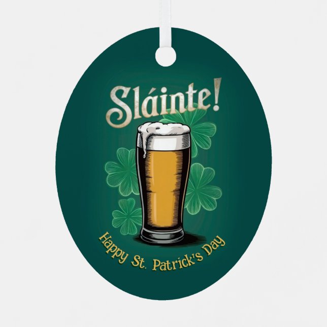 Ornement En Métal Slàinte ! Saint Patrick's Day Pint of Beer on Gree (Verso)