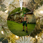 Ornement En Métal SlipperyJoe's Saint Patrick's Day festive leprecha<br><div class="desc">SlipperyJoe's Saint Patrick's Day festive leprechaun inspired outfit muscular adult man posing outdoors decorated rustic stone buildings green top hat gold buckle Shamrock themed armbands shirtless very defined athletic physique LGBTQIA gifts wooden barrels stacked lumber rustic Irish countryside feel cozy celebratory atmosphere emerald bow tie suspenders shorts soft golden hanging...</div>