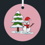 Ornement En Métal Snowman avec Snowman Pine Tree<br><div class="desc">Illustration d'un bonhomme de neige adorable avec un bonnet rouge mignon et un pin enneigé. Les chutes de neige en hiver sont l'une des meilleures expériences que cette saison peut offrir, sans oublier que les enfants et les adultes peuvent faire leur propre bonhomme de neige et s'amuser à lancer des...</div>