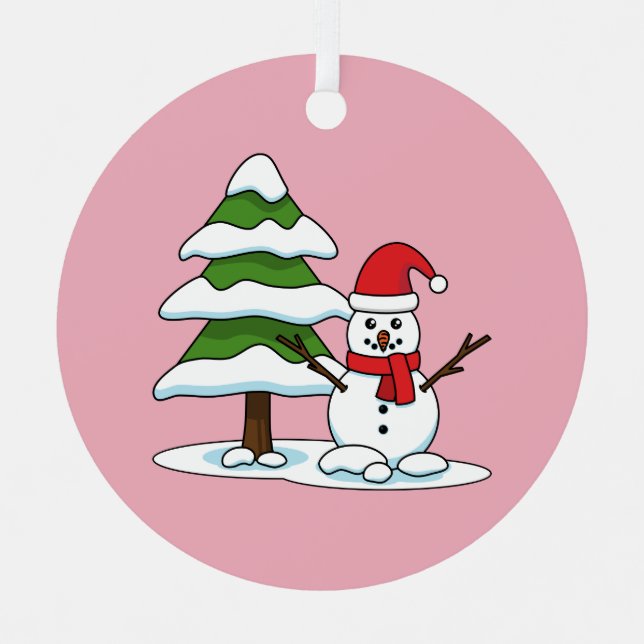Ornement En Métal Snowman avec Snowman Pine Tree (Recto)