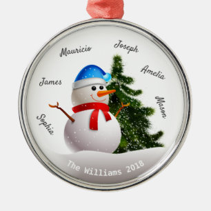Ornement En Métal Snowman De Noël Avec Nom De Famille