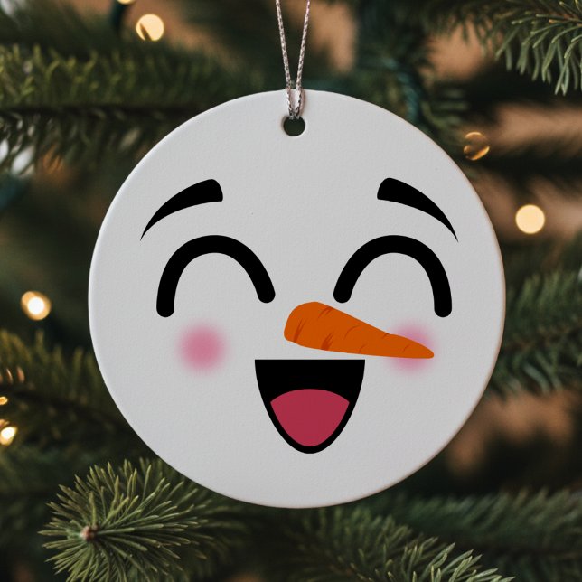 Ornement En Métal Snowman Joyeux Noël mignon visage souriant hiver (Snowman Merry Christmas Cute Smiling Face Winter Metal Ornament
)