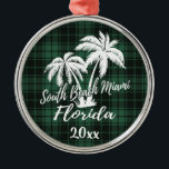 Ornement En Métal South Miami Beach Floride Palm Tree Green Plaid<br><div class="desc">South Miami Beach Floride Palm Tree Green Plaid Ornement</div>