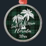 Ornement En Métal South Miami Beach Floride Palm Tree Green Plaid<br><div class="desc">South Miami Beach Floride Palm Tree Green Plaid Ornement</div>