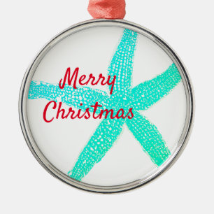 Ornement En Métal Starfish Motifs Vert Bleu Rouge Joyeux Noël