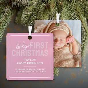 Ornement En Métal Statistiques de naissance Baby First Christmas Pho