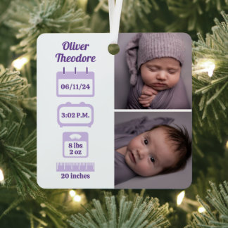 Ornement En Métal Statistiques de naissance de nouveau-né violet