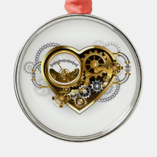Ornement En Métal Steampunk Heart with a Manometer