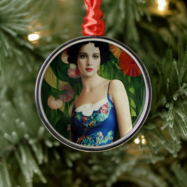 Ornement En Métal Style Art Déco Elégant Femme avec Grandes Fleurs A (Arbre)