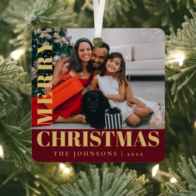 Ornement En Métal Style moderne Rouge Joyeux Noël Photo de famille (Insitu)
