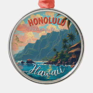 Ornement En Métal Style vintage Hawaiian Travel Honolulu Mid-Pacific