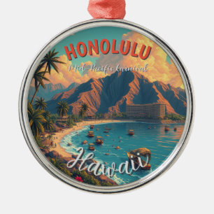 Ornement En Métal Style vintage Hawaiian Travel Honolulu Mid-Pacific
