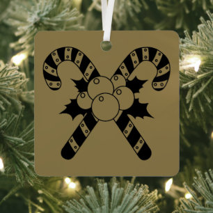 Ornement En Métal Sucres de canne & mistletoe Noir Joyeux Noël