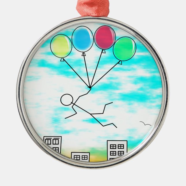 Ornement En Métal Survoler La Ville Avec Des Ballons (Devant)