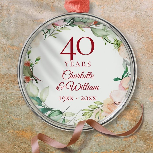 Ornement En Métal Sweet Summer Roses Garland 40e anniversaire (Sweet Summer Roses Garland 40th Anniversary Metal Ornament)