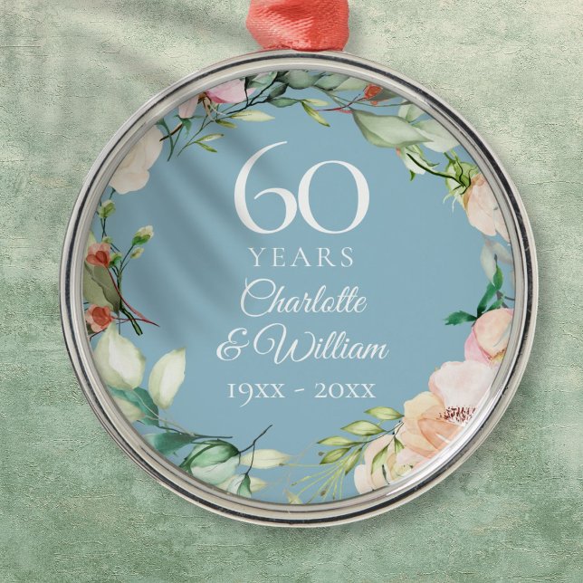 Ornement En Métal Sweet Summer Roses Garland 60e anniversaire (Sweet Summer Roses Garland 60th Anniversary Metal Ornament)