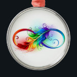 Ornement En Métal Symbole d'infini avec plume arc-en-ciel<br><div class="desc">Symbole artistique à l'infini avec belle plume arc-en-ciel sur arrière - plan blanc. Style tatouage.</div>
