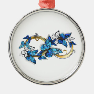 Ornement En Métal Symbole Infini de Papillons Morpho Bleus