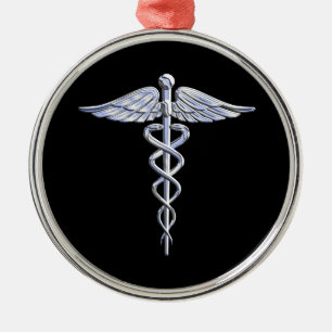 Ornement En Métal Symbole Médicale Caduceus sur le noir