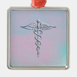 Ornement En Métal Symbole Médicale Silver Caduceus Mère Pearl Décor