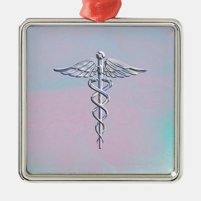 Ornement En Métal Symbole Médicale Silver Caduceus Mère Pearl Décor (Devant)