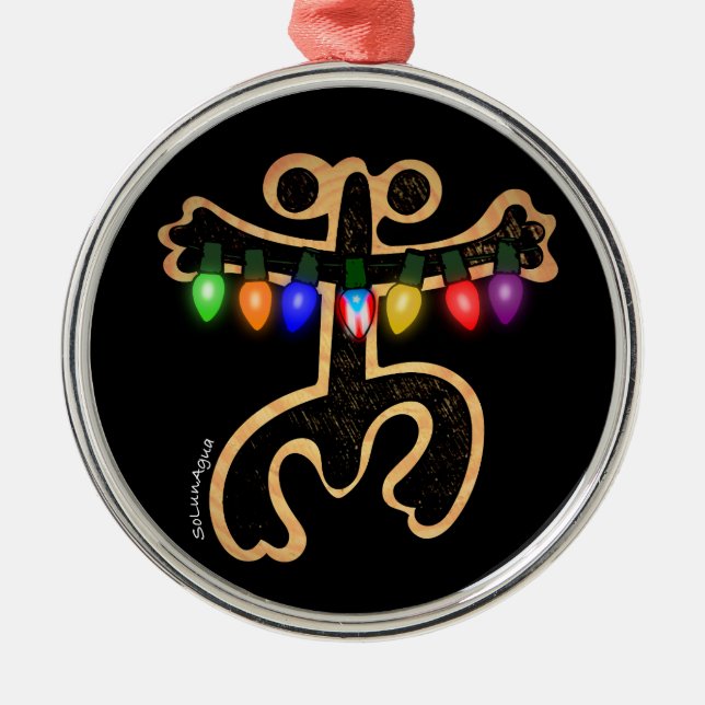 Ornement En Métal Symbole Porto Rico Xmas Coqui Taino Drapeau Boricu (Devant)