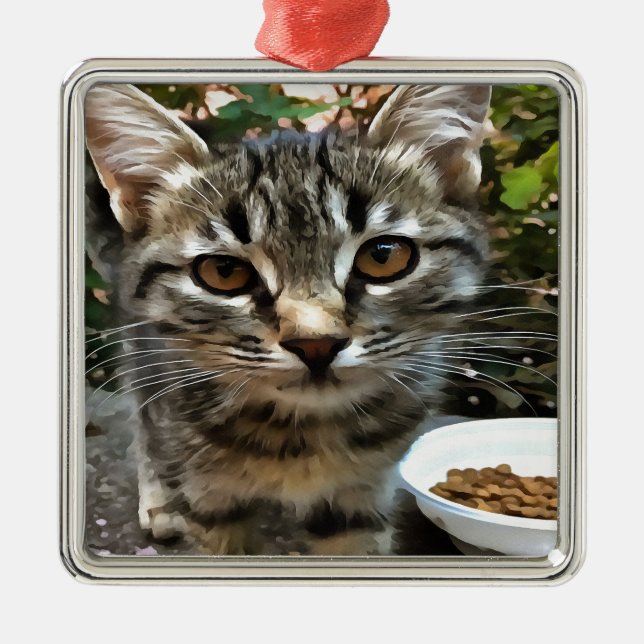 Ornement En Métal Tabby Cat Kitten Faire contact visuel (Devant)