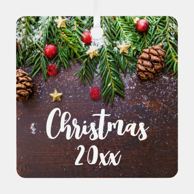 Ornement En Métal Table de Noël rustique avec pin et neige (Recto)