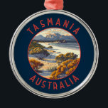 Ornement En Métal Tasmanie Australie Cercle retro désorganisé<br><div class="desc">Tasmanie design de déplacement vectoriel rétro. La Tasmanie est un état insulaire de l'Australie,  situé à 240 kilomètres au sud du continent australien,  séparé par le détroit de Bass.</div>