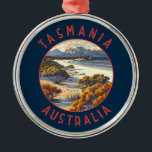 Ornement En Métal Tasmanie Australie Cercle retro désorganisé<br><div class="desc">Tasmanie design de déplacement vectoriel rétro. La Tasmanie est un état insulaire de l'Australie,  situé à 240 kilomètres au sud du continent australien,  séparé par le détroit de Bass.</div>