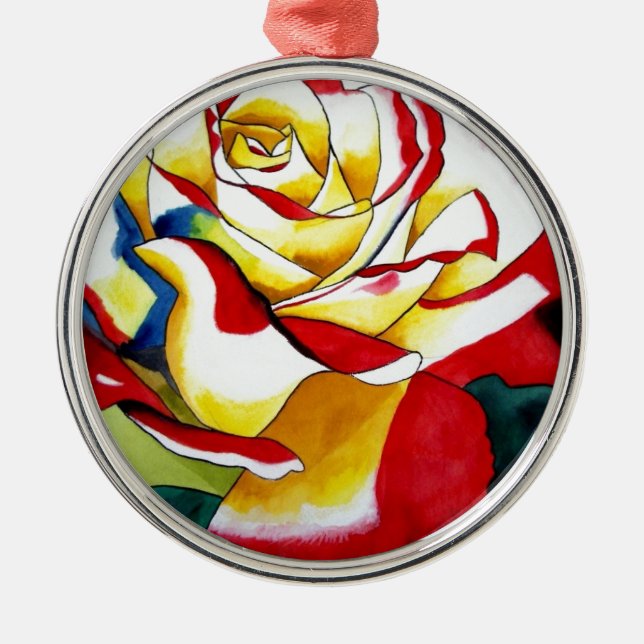Ornement En Métal Tea Rose aquarelle art original Flower (Devant)