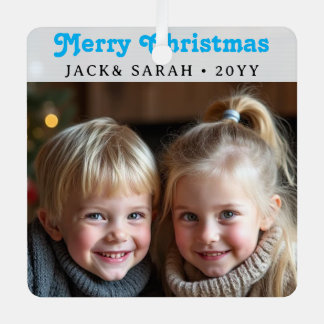 Ornement En Métal Texte personnalisé 2 Photo Vert Retro Typographie