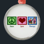 Ornement En Métal Thérapie d'amour de paix<br><div class="desc">Un signe de paix,  coeur,  et un thérapeute soignant un patient sur le divan. Un cadeau mignon pour un psychologue ou quelqu'un qui fournissent la thérapie et aiment la psychologie.</div>