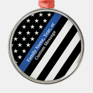Ornement En Métal Thin Blue Line Stars and Stripes Metal Ornament