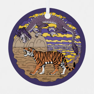 Ornement En Métal Tigre et dragon