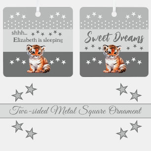 Ornement En Métal Tigre mignon shh ajouter nom dormir gris