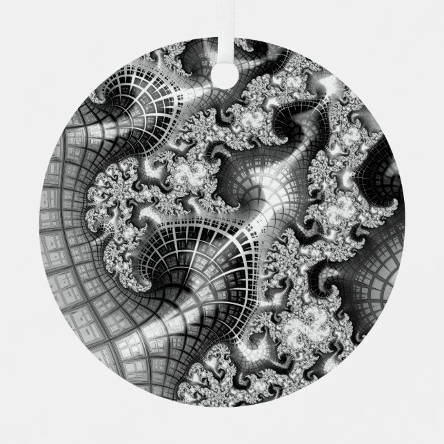 Ornement En Métal Tours d'argent monochromes Fractal Art Abstrait (Recto)