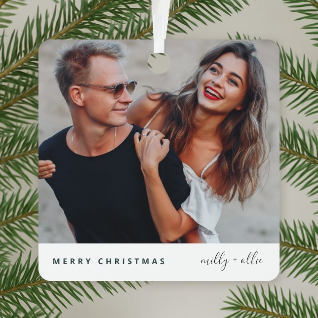 Ornement En Métal Trendy Christmas | Modern Stylish Couple Photo (Créateur téléchargé)