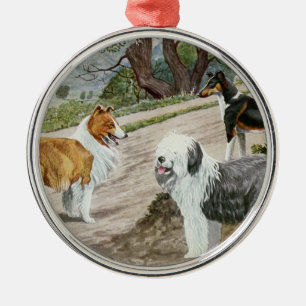 Ornement En Métal Trio de chiens vintages